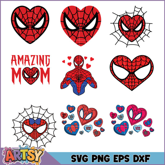 Spiderman Heart SVG Bundle PNG, EPS, DXF