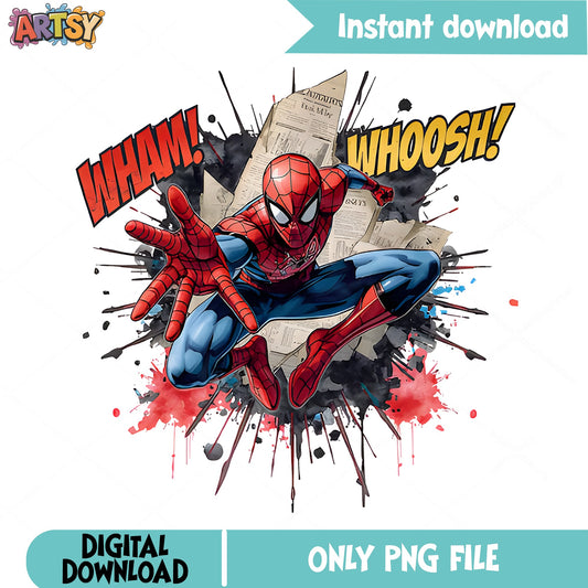 Spiderman Comic Style PNG, Marvel Superhero PNG, Wham Whoosh PNG