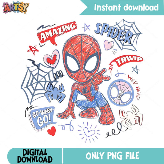 Spiderman Doodle PNG, Amazing Spiderman Clipart, Marvel PNG