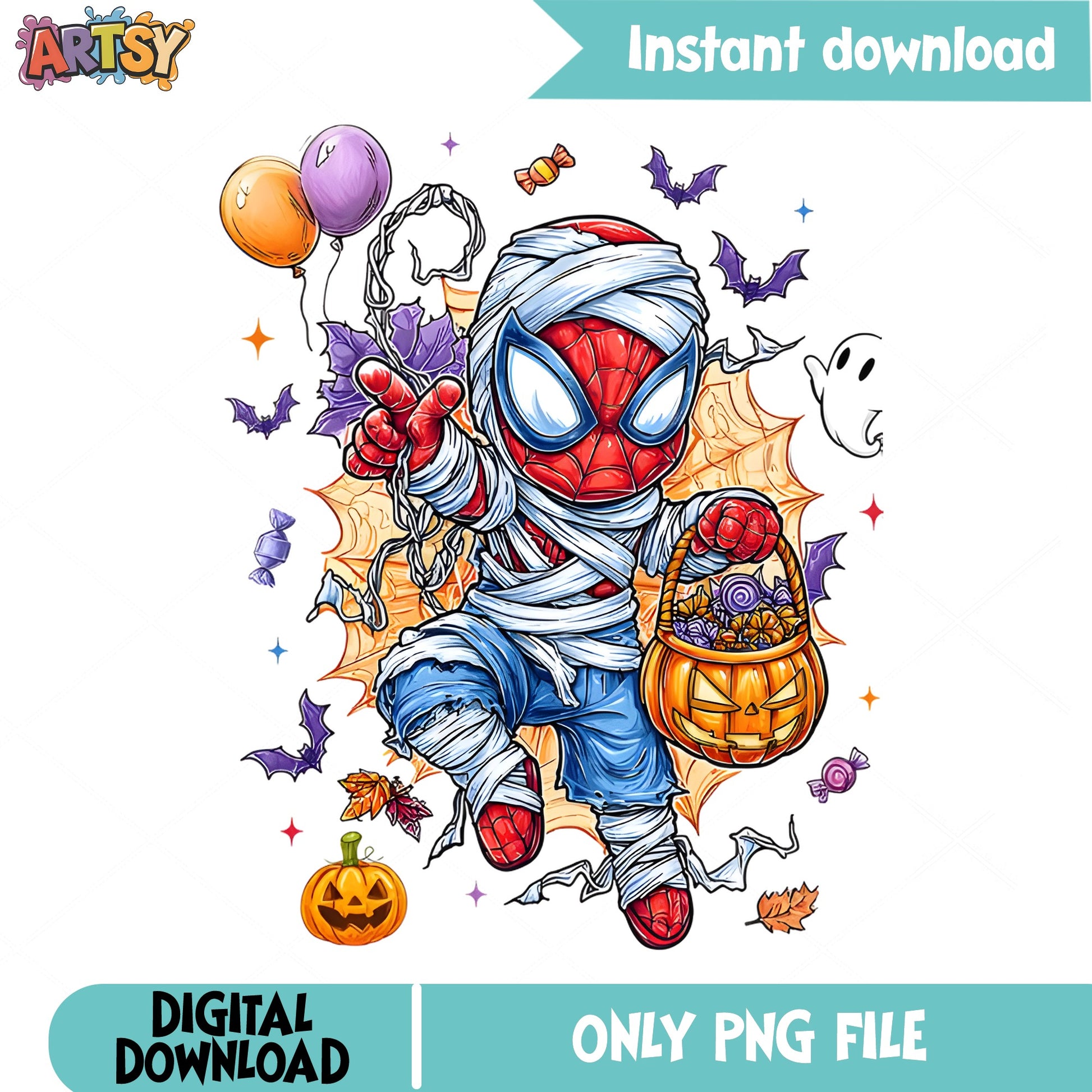 Spiderman Halloween Mummy PNG, Trick Or Treat PNG, Spider PNG