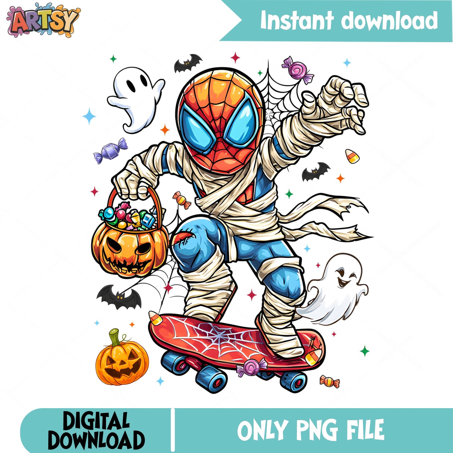 Spiderman Mummy Halloween PNG, Trick Or Treat PNG, Spooky PNG