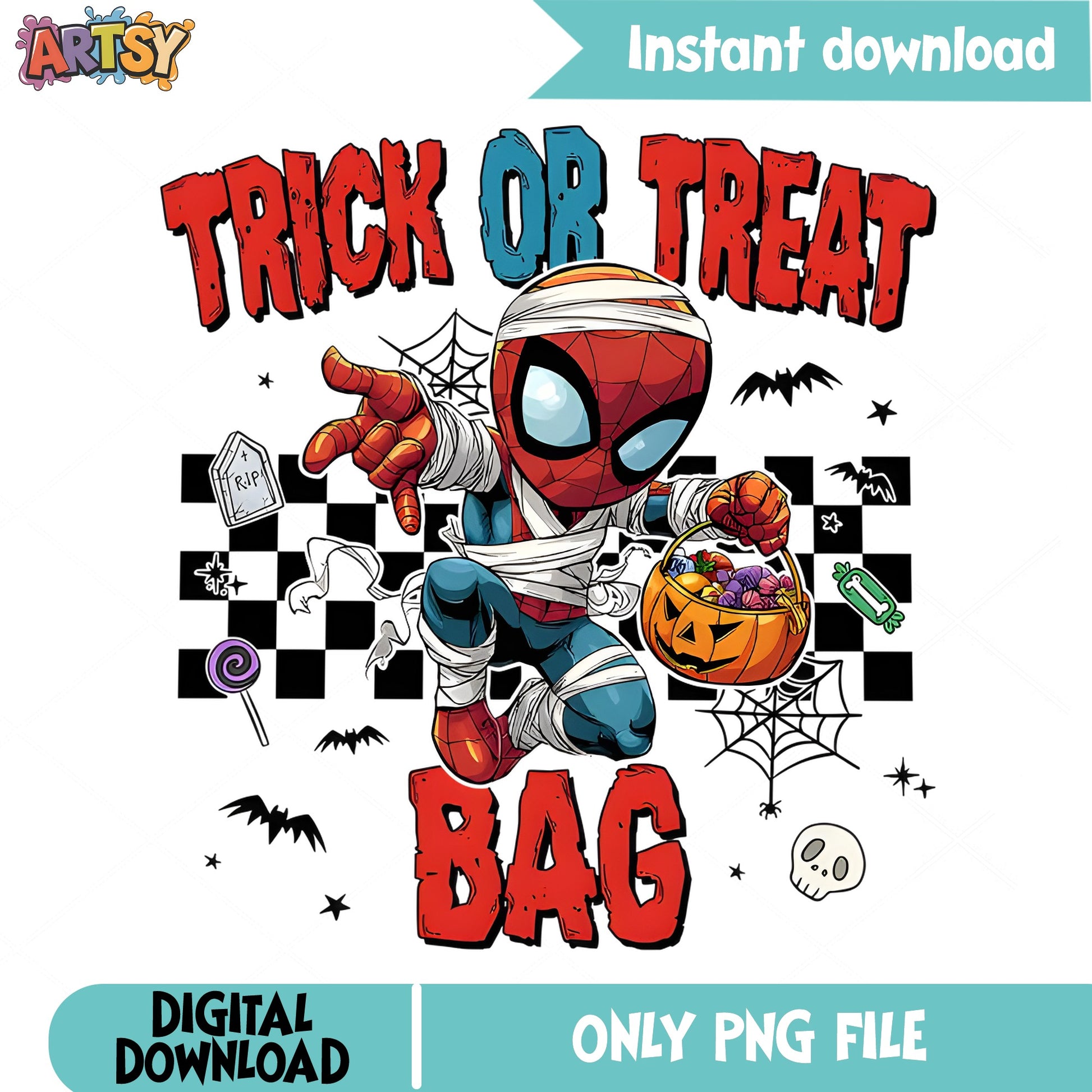 Spiderman Trick Or Treat Bag PNG, Halloween PNG, Marvel PNG