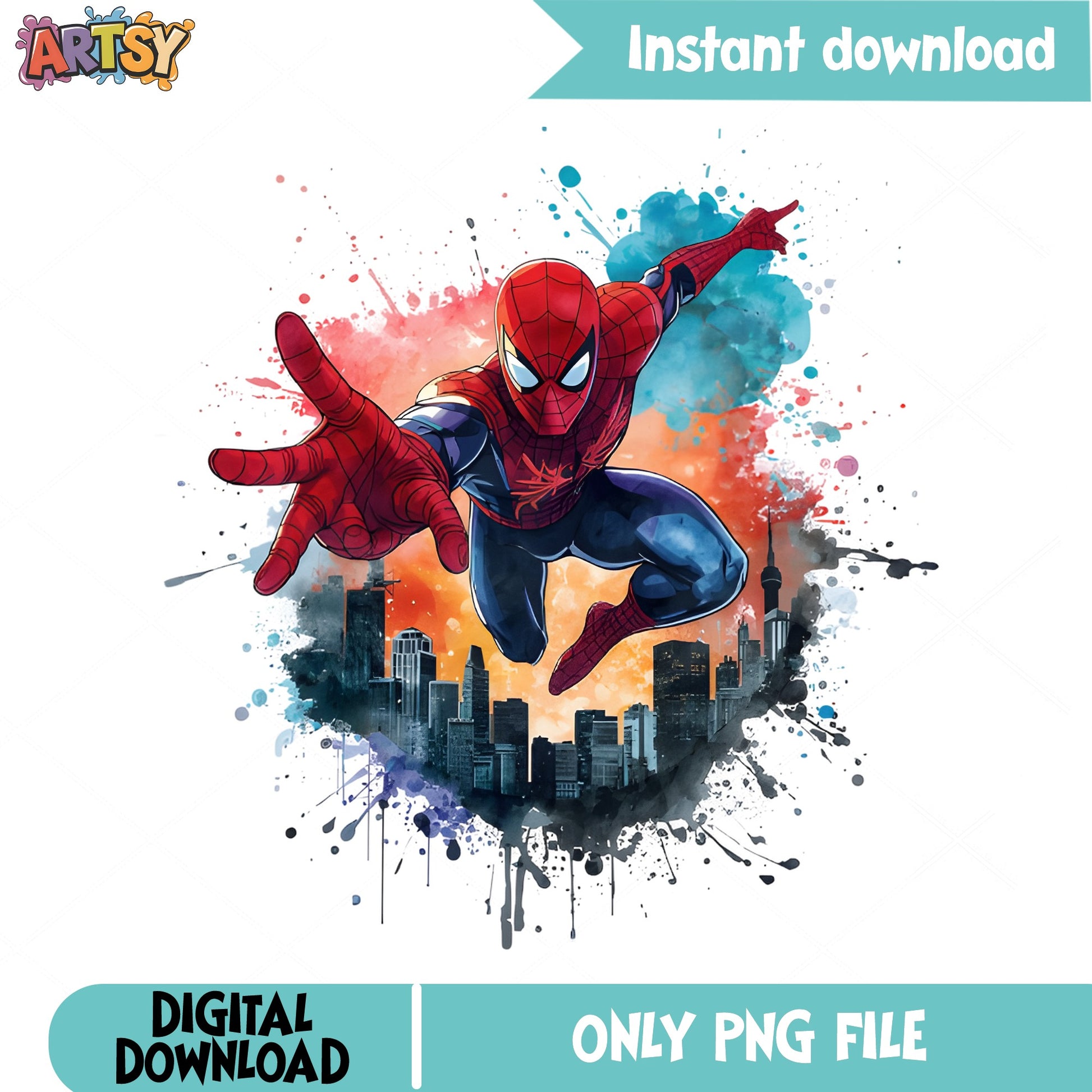 Spiderman Watercolor PNG, Marvel Superhero PNG, Spiderman City PNG