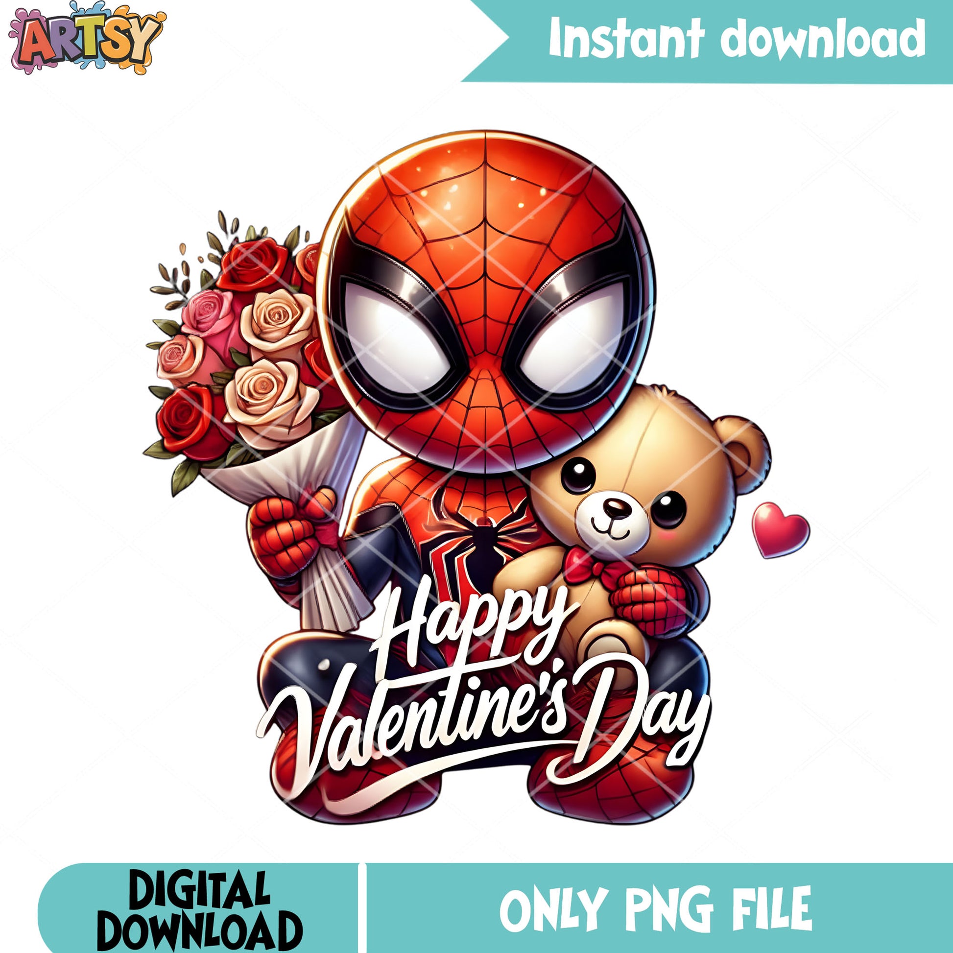 Spiderman valentine teddy bear png, valentine day png, marvel valentine png