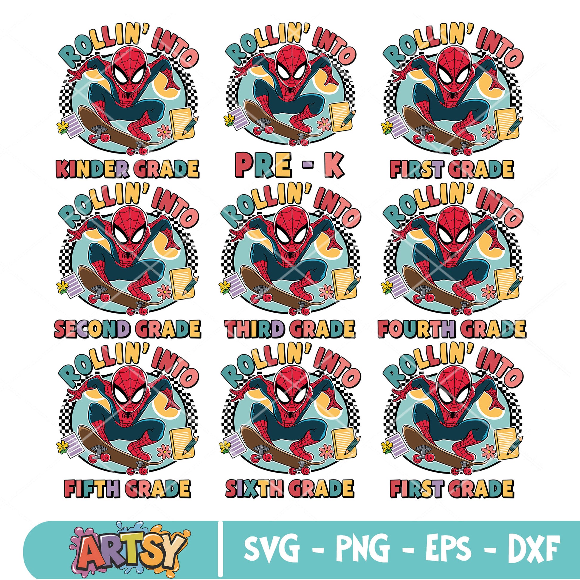 Spidey rolling into school svg bundle, spiderman svg, old school svg