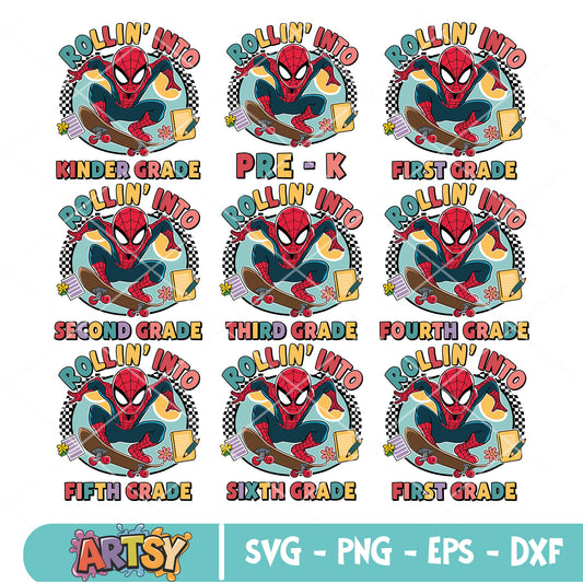 Spidey rolling into school svg bundle, spiderman svg, old school svg