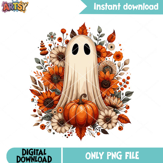 Spiritb ghost png, sunflower png, halloween scary night png