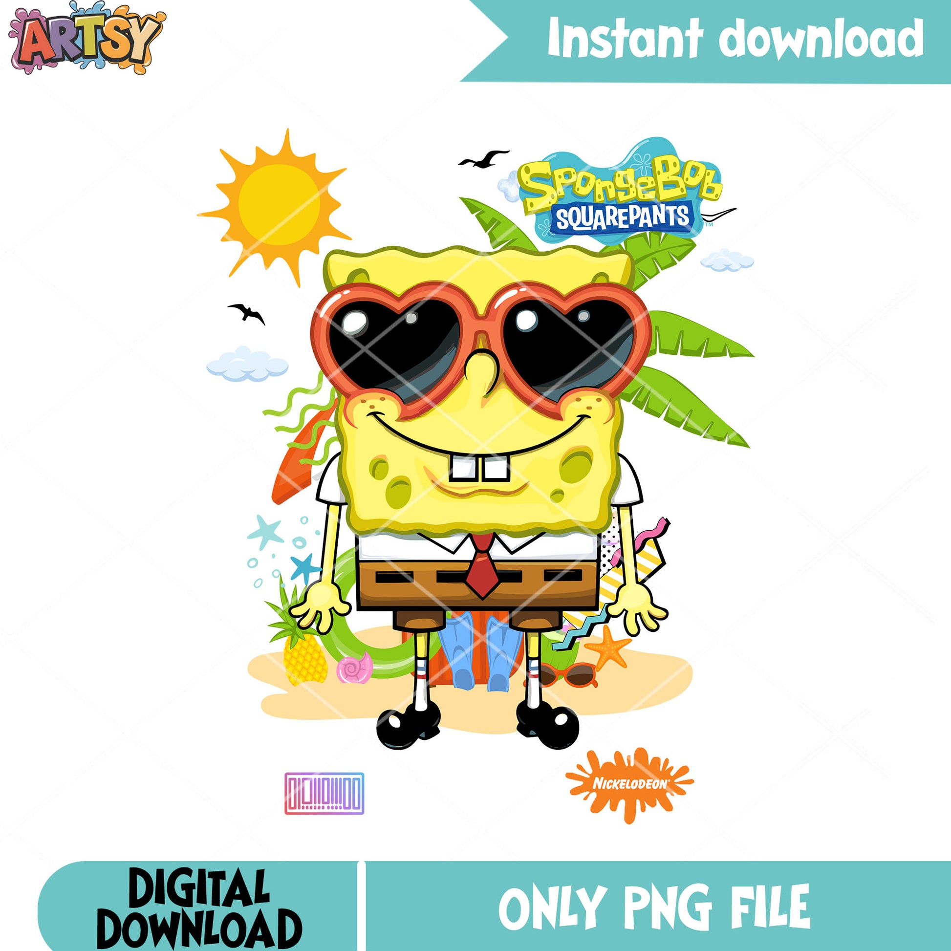 SpongeBob beach vibe with sunglasses png, SpongeBob cartoon png