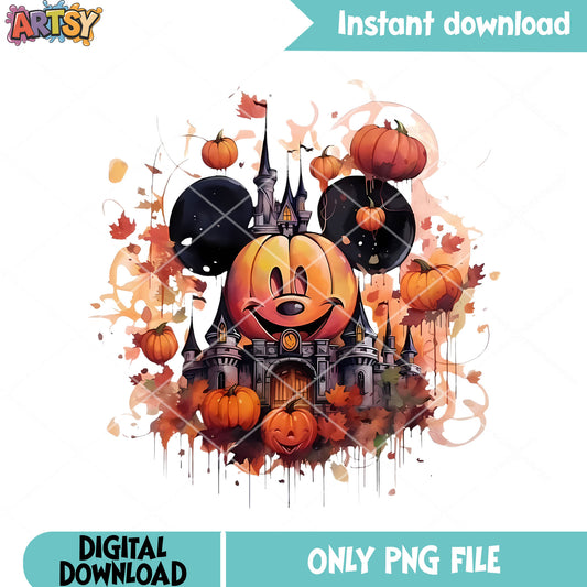Spooky Castle png, wicker pumpkin png, disney character png