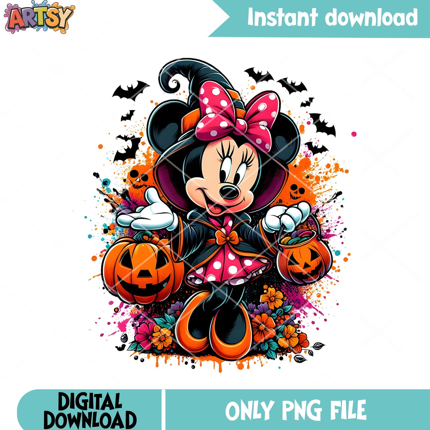 Spooky Minnie Mouse pumpkin png, Disney halloween png, witch costume png