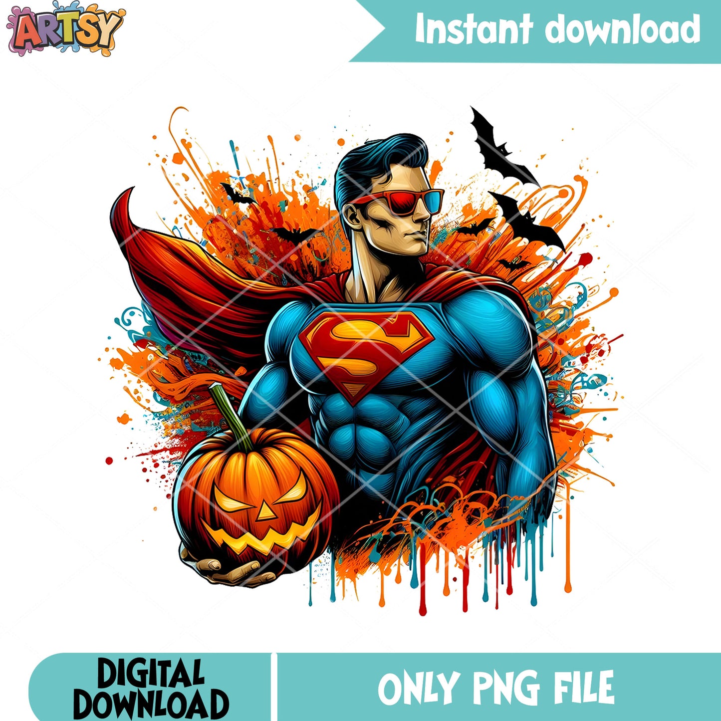 Spooky Superman pumpkin png, halloween dc comics png, crazy halloween night png