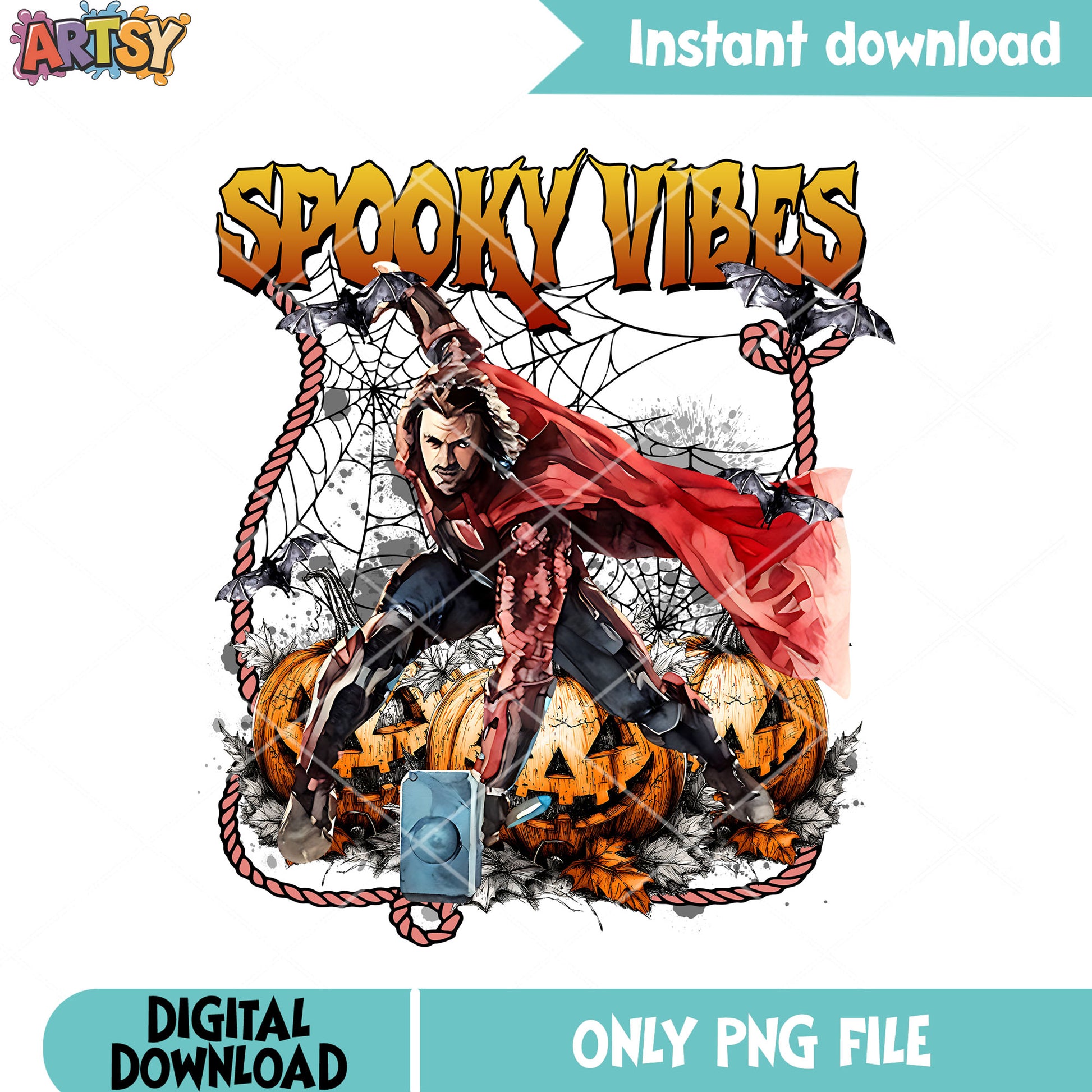 Spooky Thor pumpkin png, scary halloween night png, marvel halloween png
