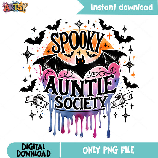 Spooky Auntie Society PNG, Halloween Auntie PNG, Bat PNG