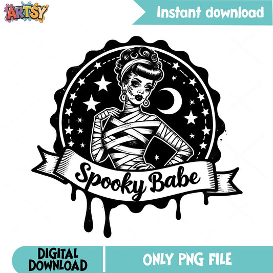 Spooky Babe Mummy PNG, Halloween Pin Up Girl PNG, Retro PNG