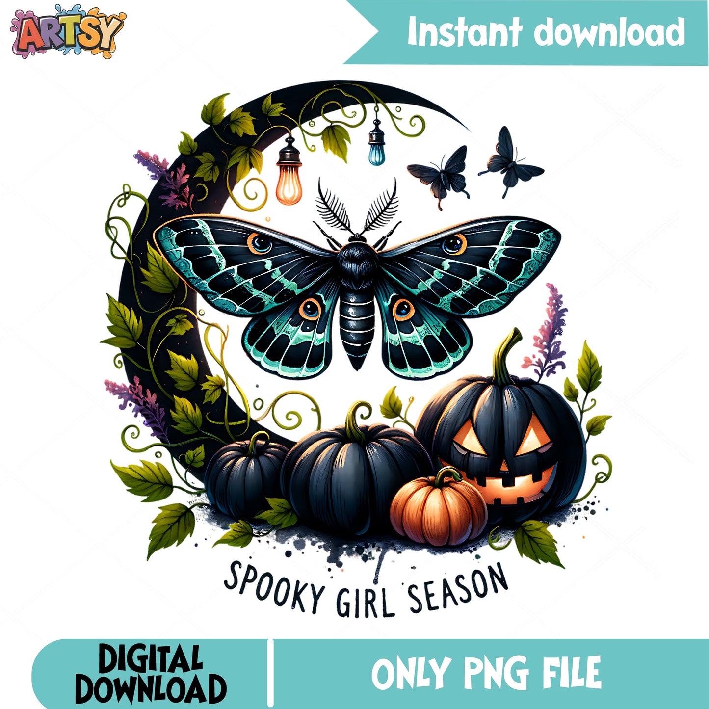 Spooky Girl Season Halloween PNG, Death Moth Pumpkin PNG, Halloween PNG