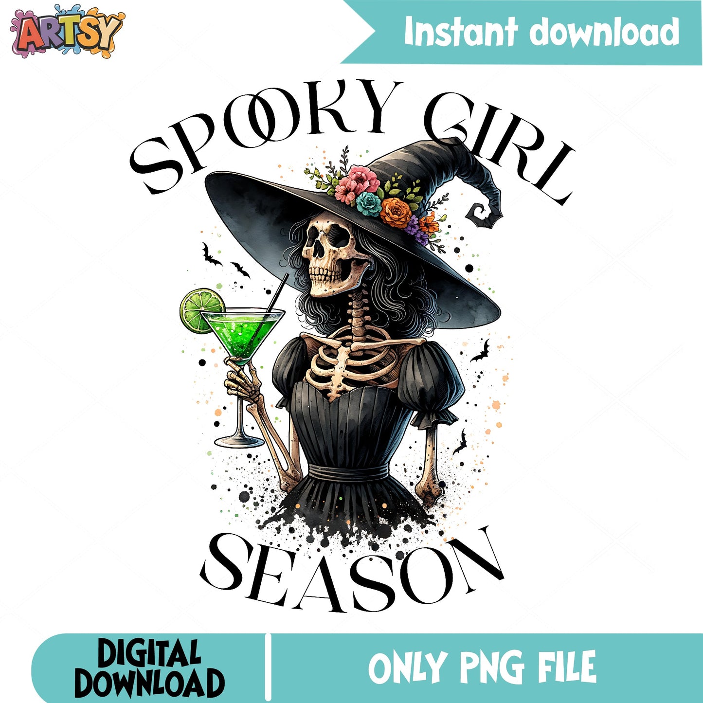 Spooky Girl Season PNG, Halloween Skeleton Witch PNG, Halloween PNG