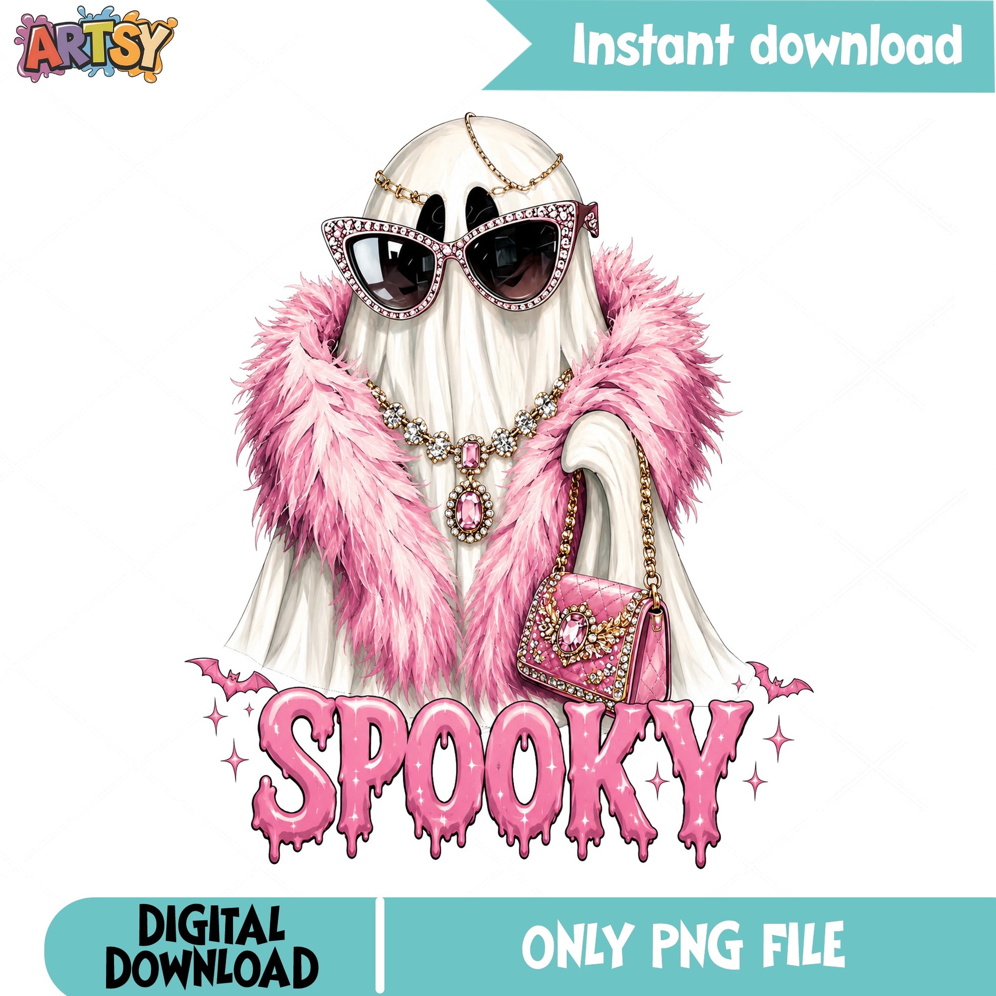 Spooky Glamour Ghost PNG, Pink Ghost Halloween PNG, Cute Ghost PNG