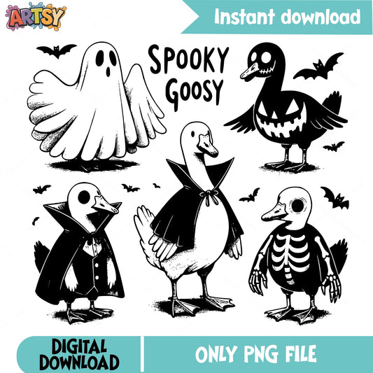 Spooky Goosy Halloween PNG Bundle, Ghost Goose PNG, Halloween PNG