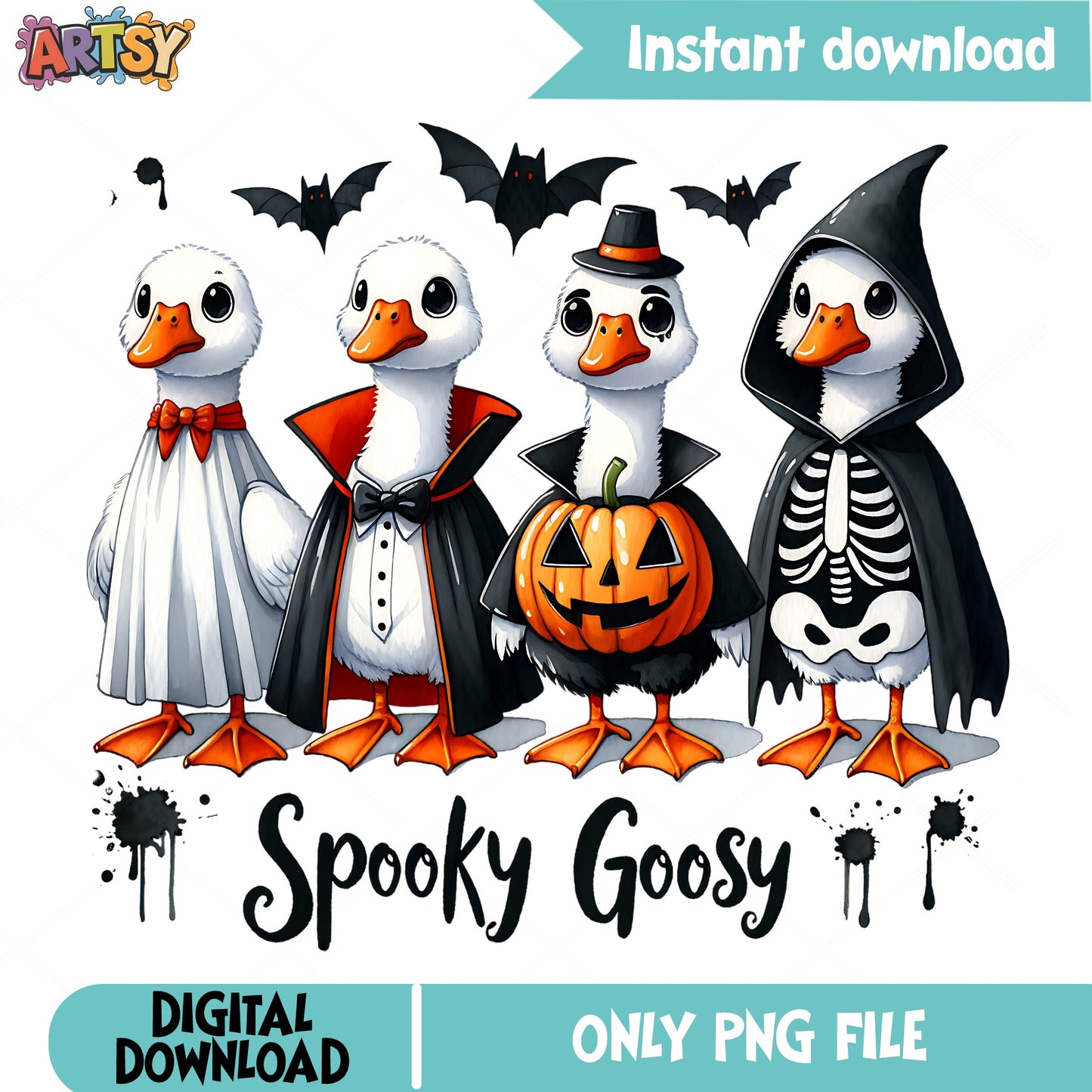 Spooky Goosy Halloween PNG, Cute Duck Halloween PNG, Funny Goose PNG