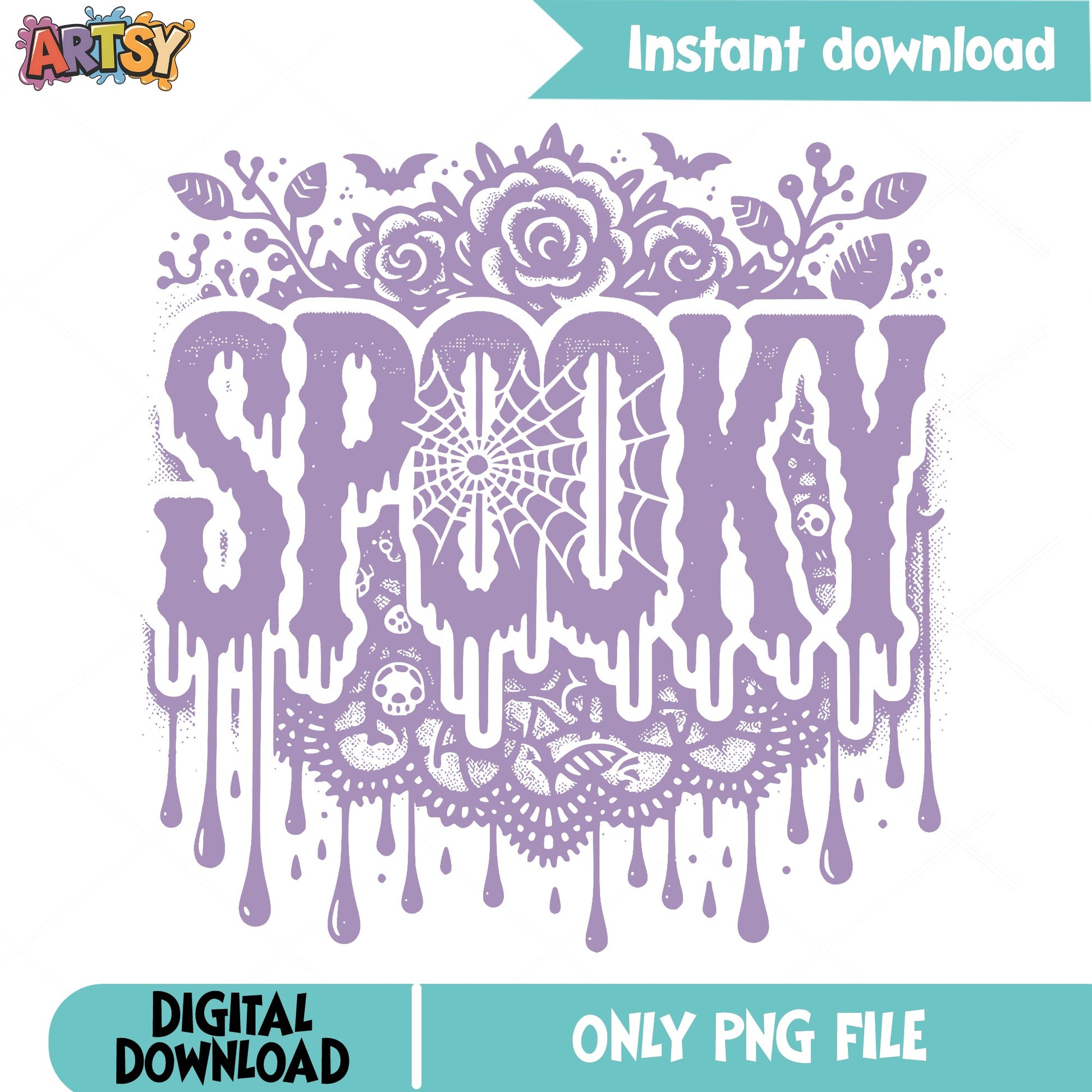 Spooky Halloween PNG, Dripping Spooky Floral PNG, Halloween PNG