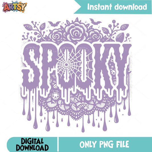 Spooky Halloween PNG, Dripping Spooky Floral PNG, Halloween PNG