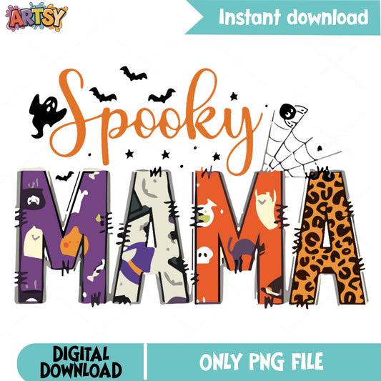 Spooky Mama Halloween PNG, Halloween Mom Shirt PNG, Witch PNG