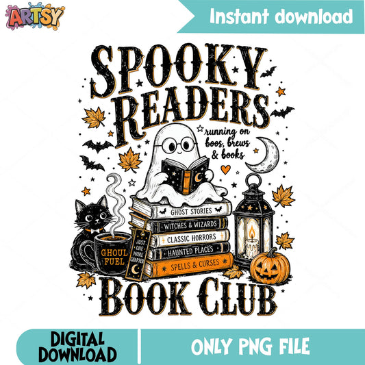 Spooky Readers Book Club PNG, Halloween Ghost PNG, Book Lover PNG
