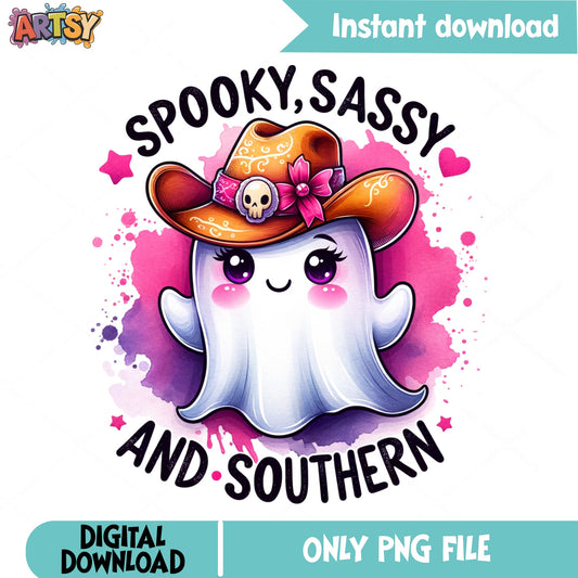 Spooky Sassy And Southern Ghost PNG, Cowboy Ghost PNG, Halloween PNG