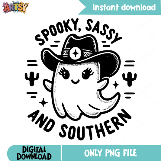 Spooky Sassy And Southern Ghost PNG, Halloween PNG, Cowboy Ghost PNG