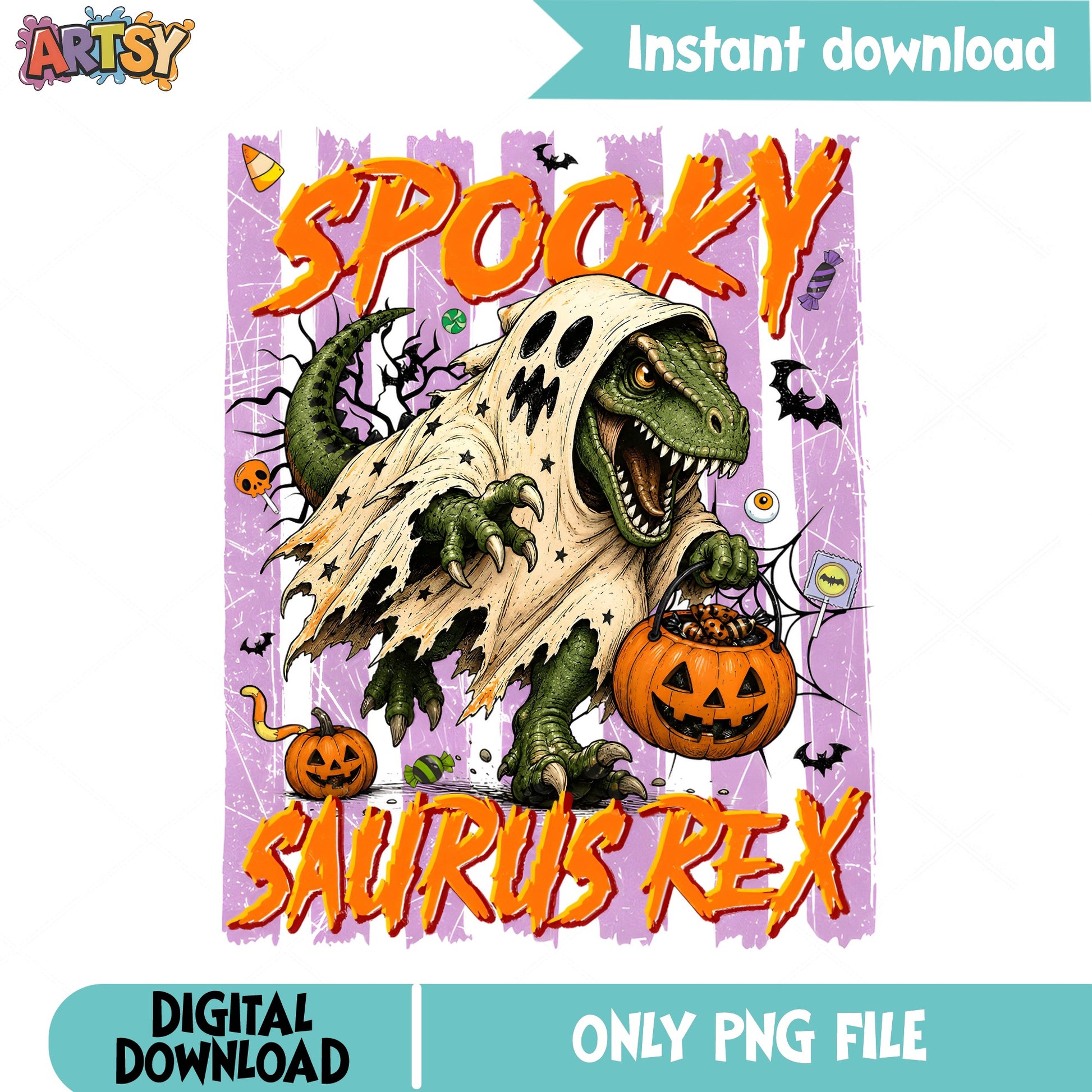 Spooky Saurus Rex Halloween PNG, T-Rex Ghost PNG, Dinosaur PNG