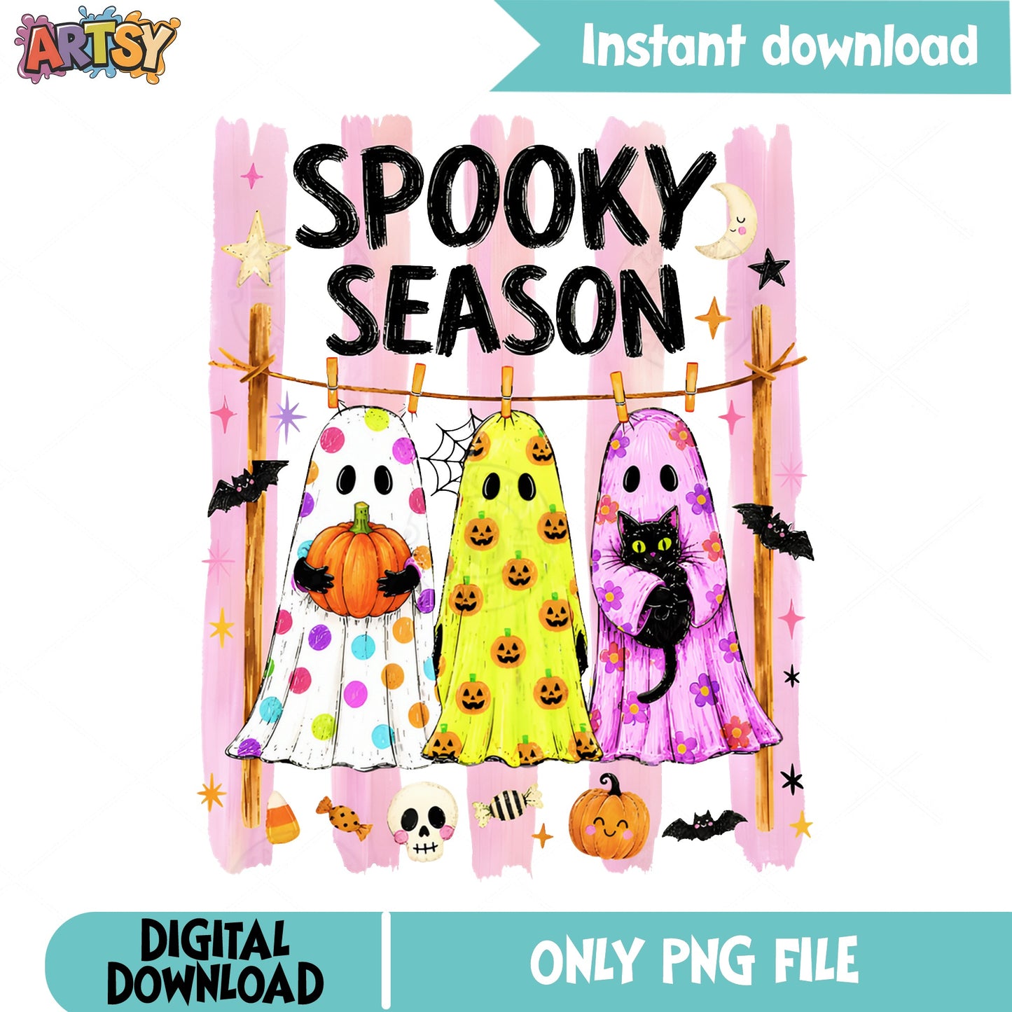 Spooky Season Ghost Halloween PNG, Cute Ghost PNG, Halloween PNG