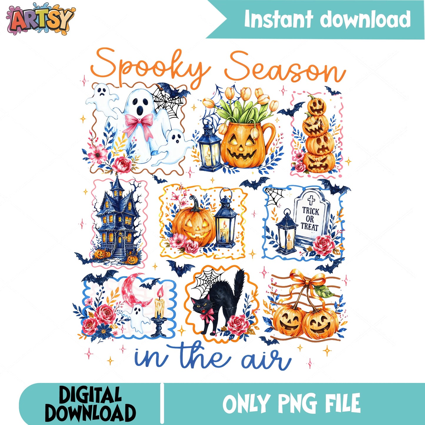 Spooky Season In The Air PNG, Halloween Ghost Pumpkin PNG, Trick Or Treat PNG
