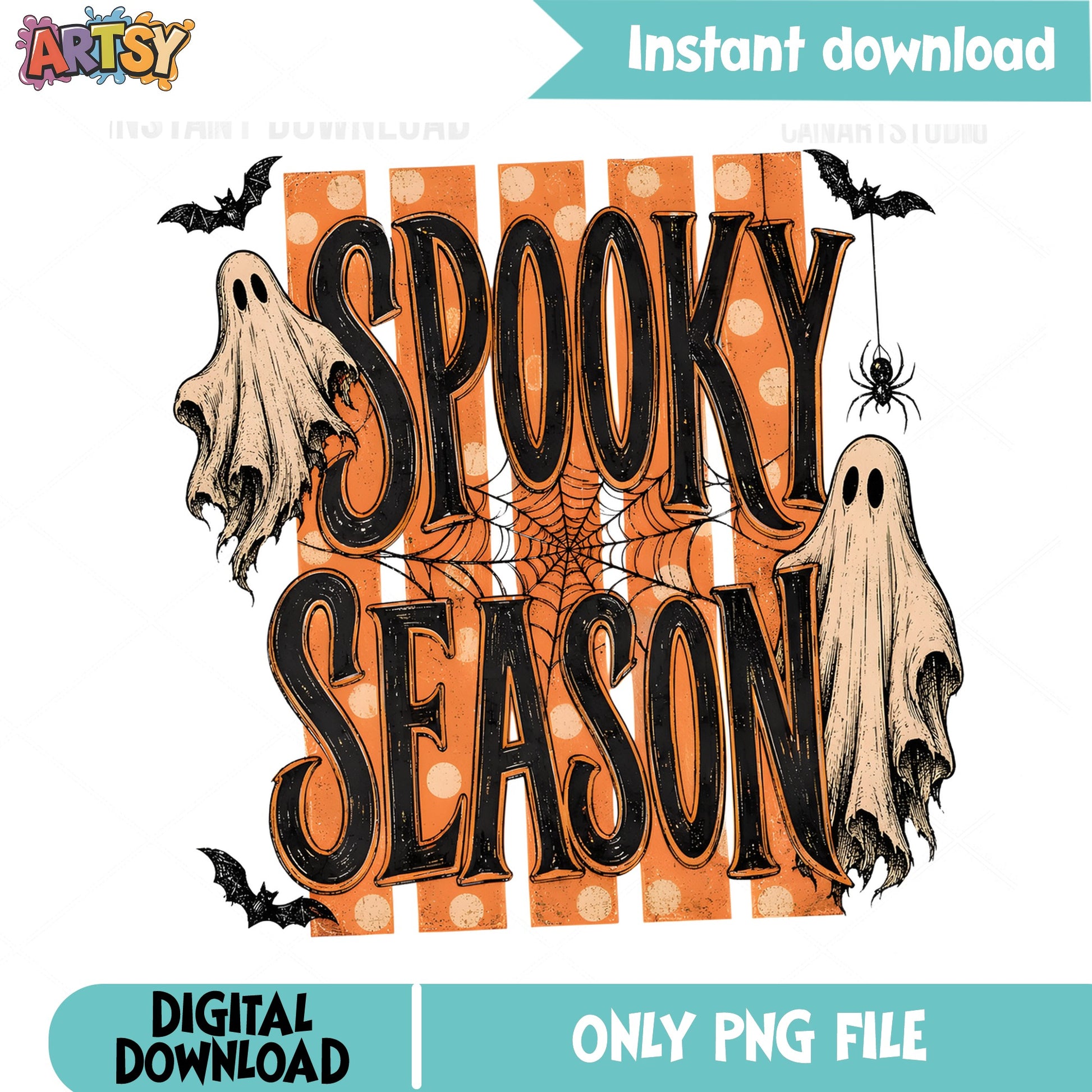Spooky Season PNG, Halloween Ghost Bat PNG, Halloween PNG