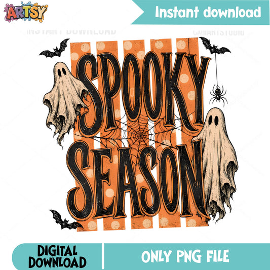 Spooky Season PNG, Halloween Ghost Bat PNG, Halloween PNG