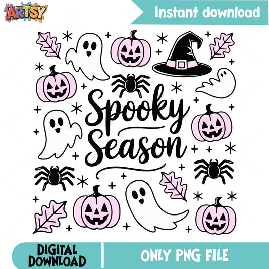 Spooky Season PNG, Halloween Ghost Pumpkin PNG, Witch PNG