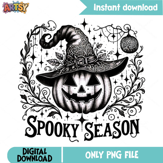 Spooky Season Pumpkin Witch Hat PNG, Halloween PNG, Fall PNG