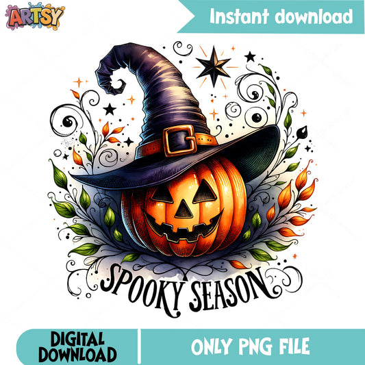 Spooky Season Pumpkin Witch Hat PNG, Halloween PNG, Jack O Lantern PNG