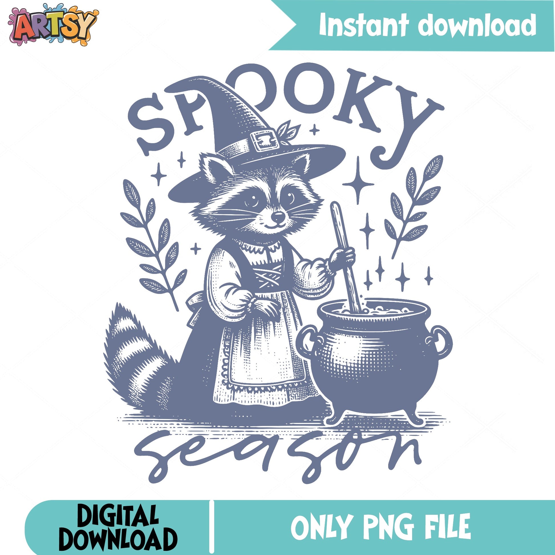 Spooky Season Raccoon Witch PNG, Halloween PNG, Cauldron PNG