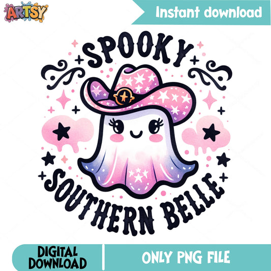 Spooky Southern Belle Ghost PNG, Cowboy Ghost PNG, Halloween PNG