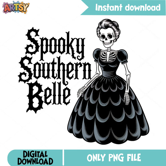 Spooky Southern Belle PNG, Skeleton Halloween PNG, Funny Halloween PNG