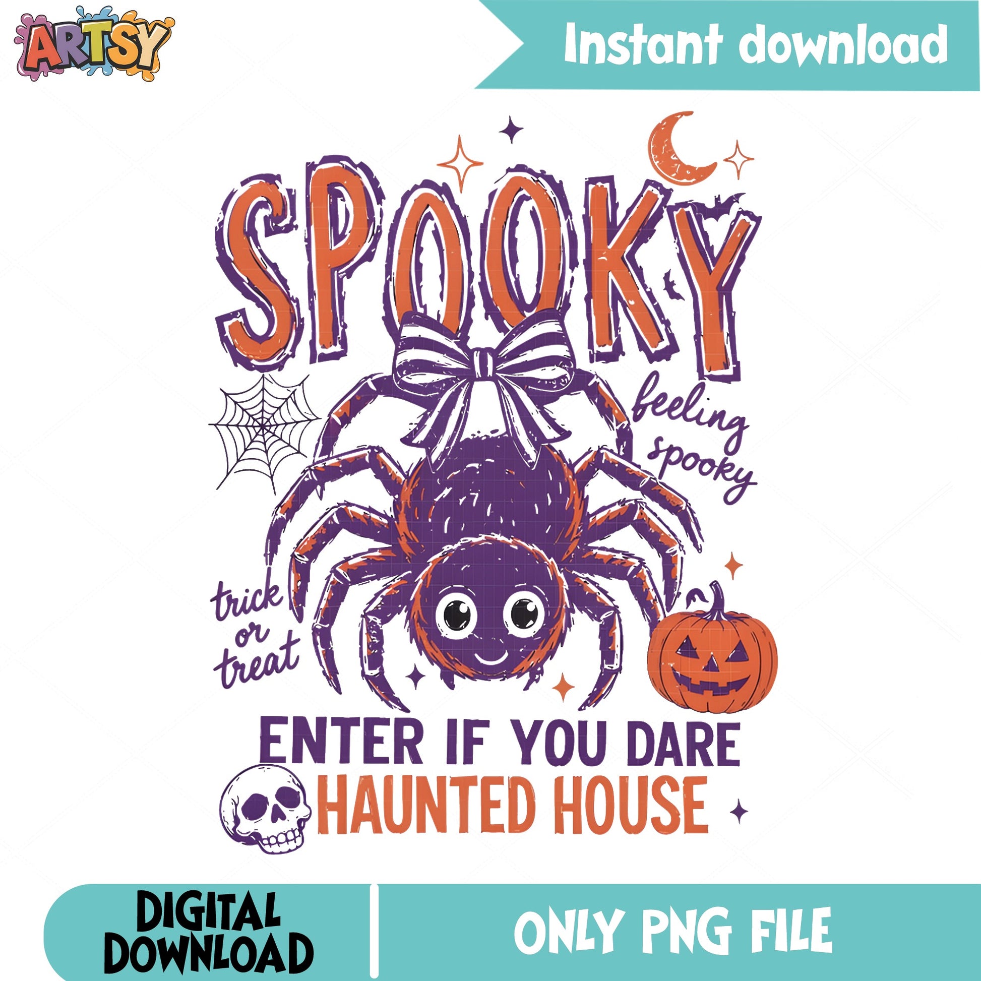 Spooky Spider Haunted House PNG, Halloween Trick Or Treat PNG, Cute Spider PNG