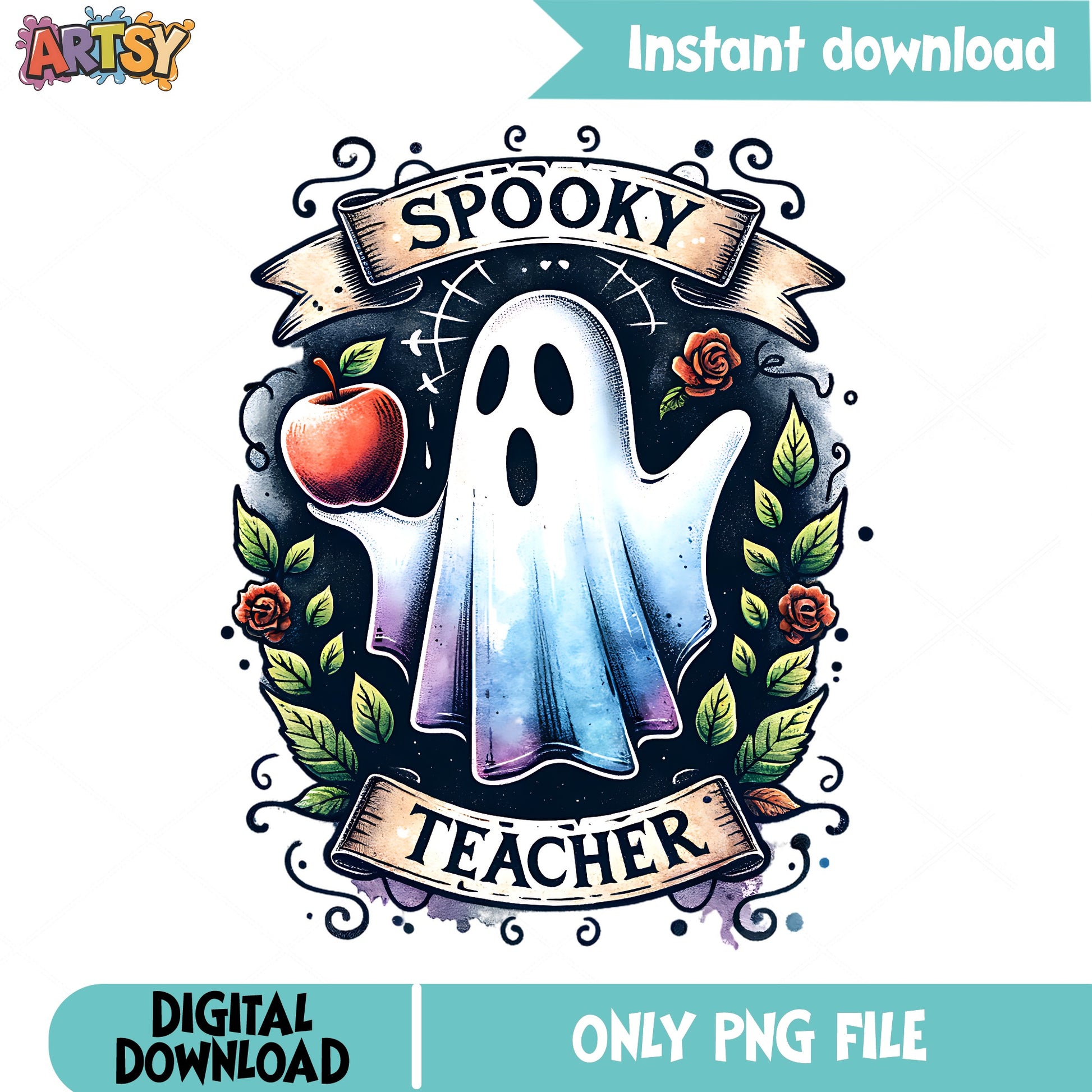 Spooky Teacher Ghost PNG, Halloween Teacher PNG, Ghost PNG