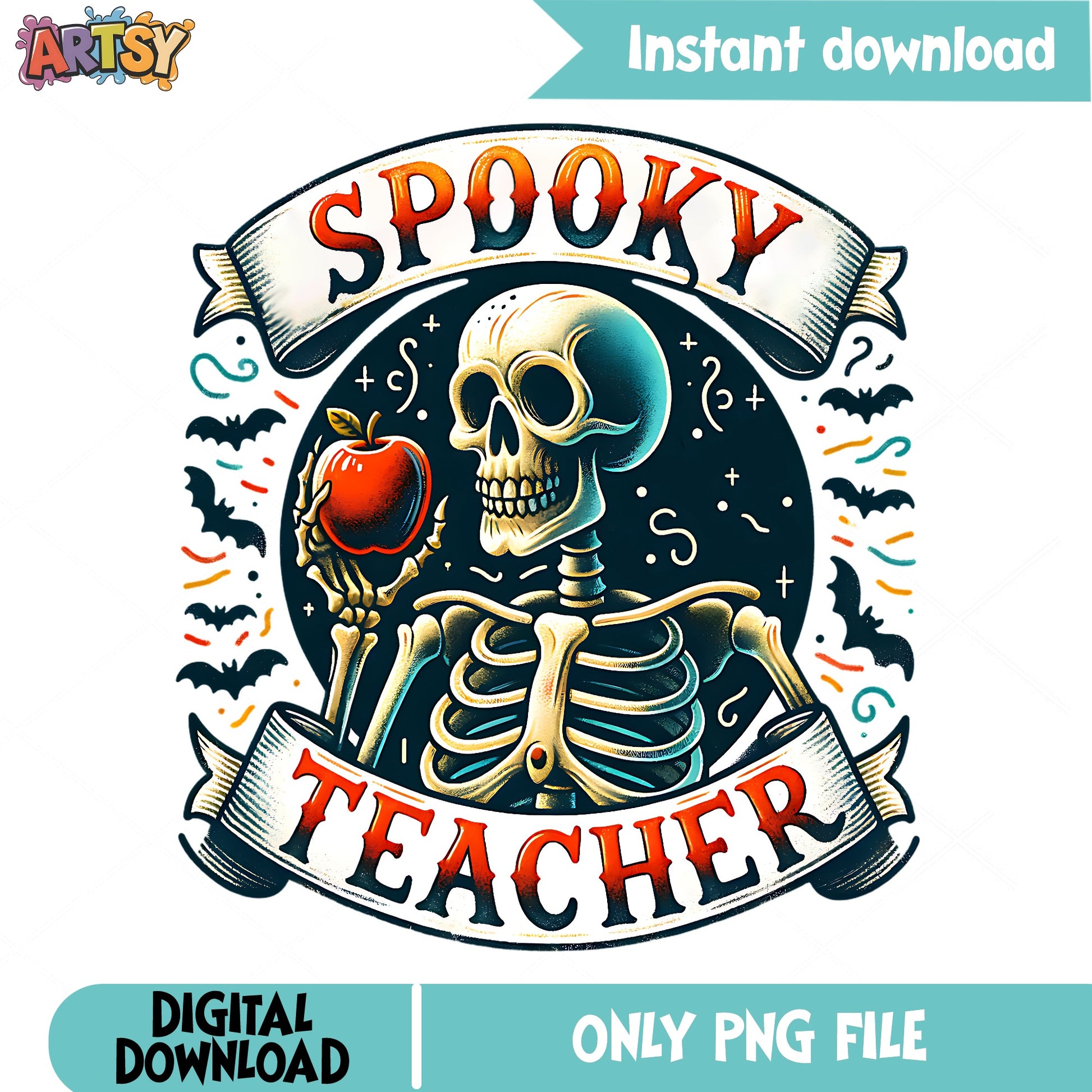 Spooky Teacher Skeleton PNG, Halloween Teacher PNG, Skull PNG
