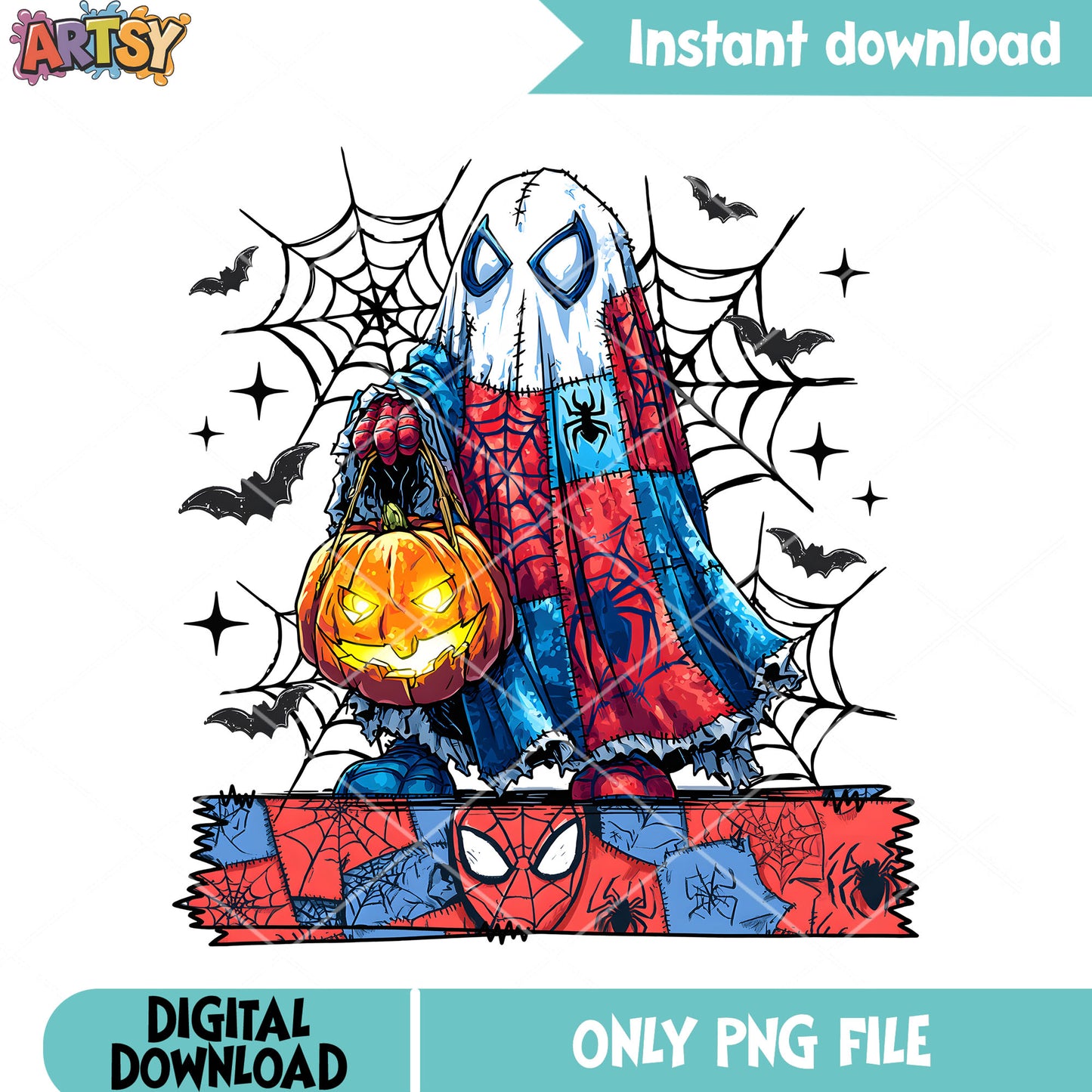 Spooky baby ghost png, halloween spider man png, marvel halloween png