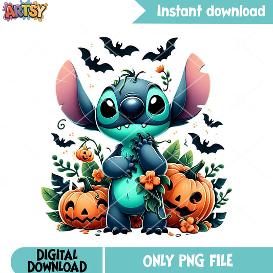 Spooky bats flower png, scary halloween png, jack o lantern png