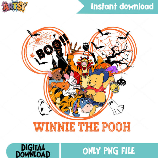 Spooky castle Pooh png, winnie the pooh lineup cast png, disney halloween png