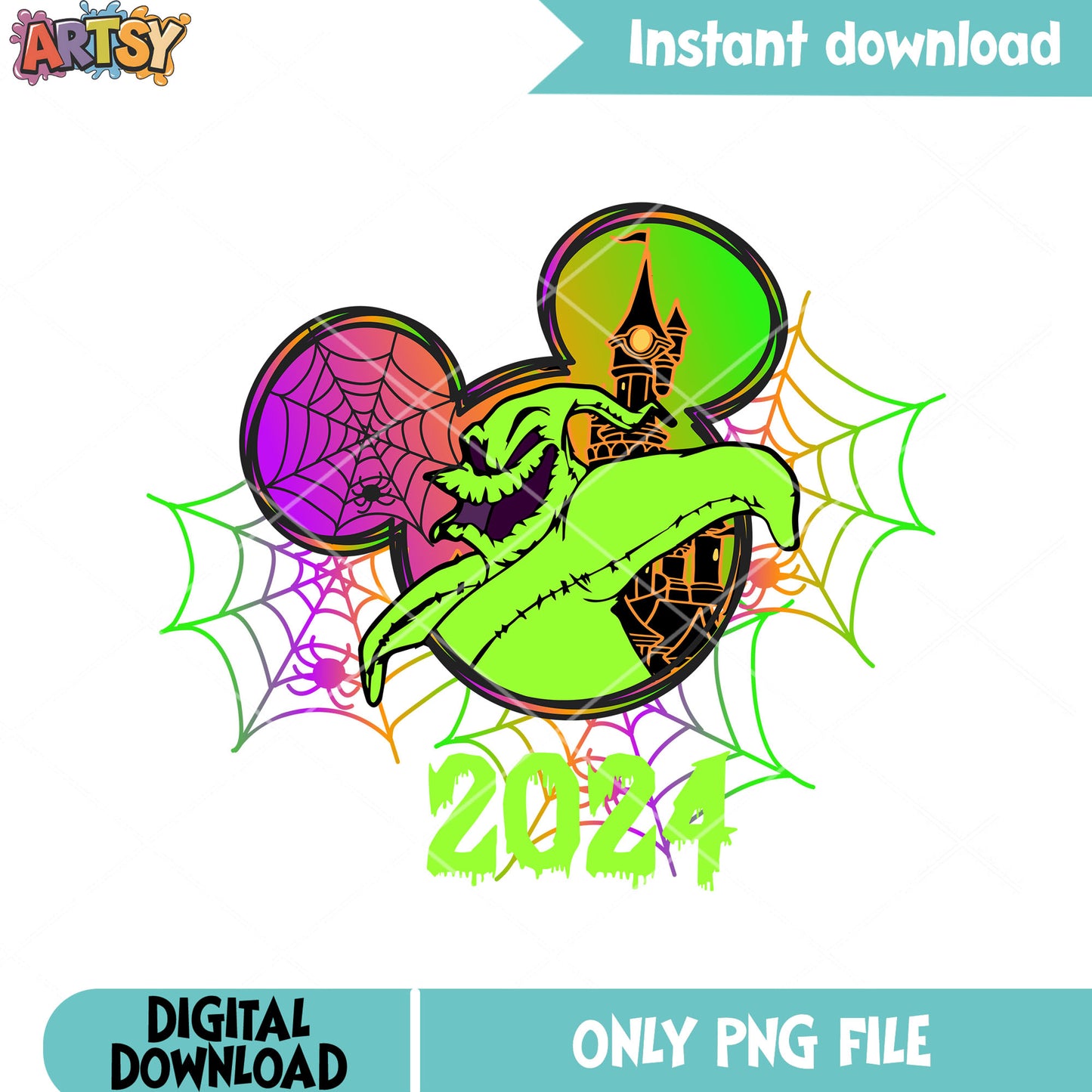 Spooky castle monster png, spider web png, halloween scary png