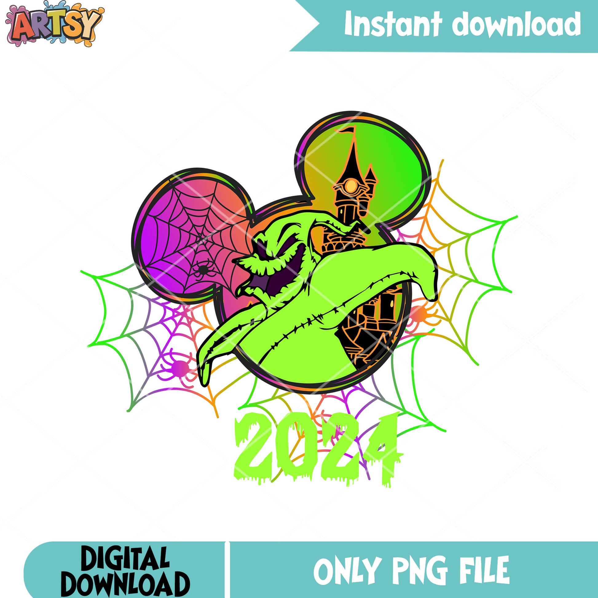 Spooky castle monster png, spider web png, halloween scary png