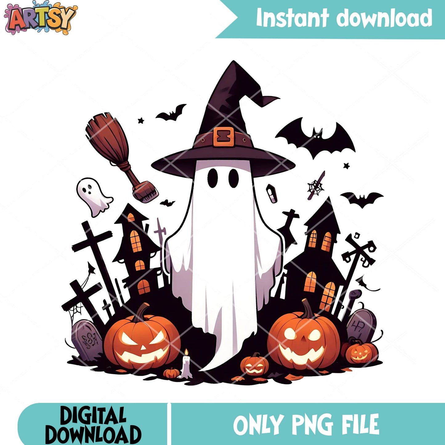 Spooky castle png, ghost blanket png, spooky halloween png