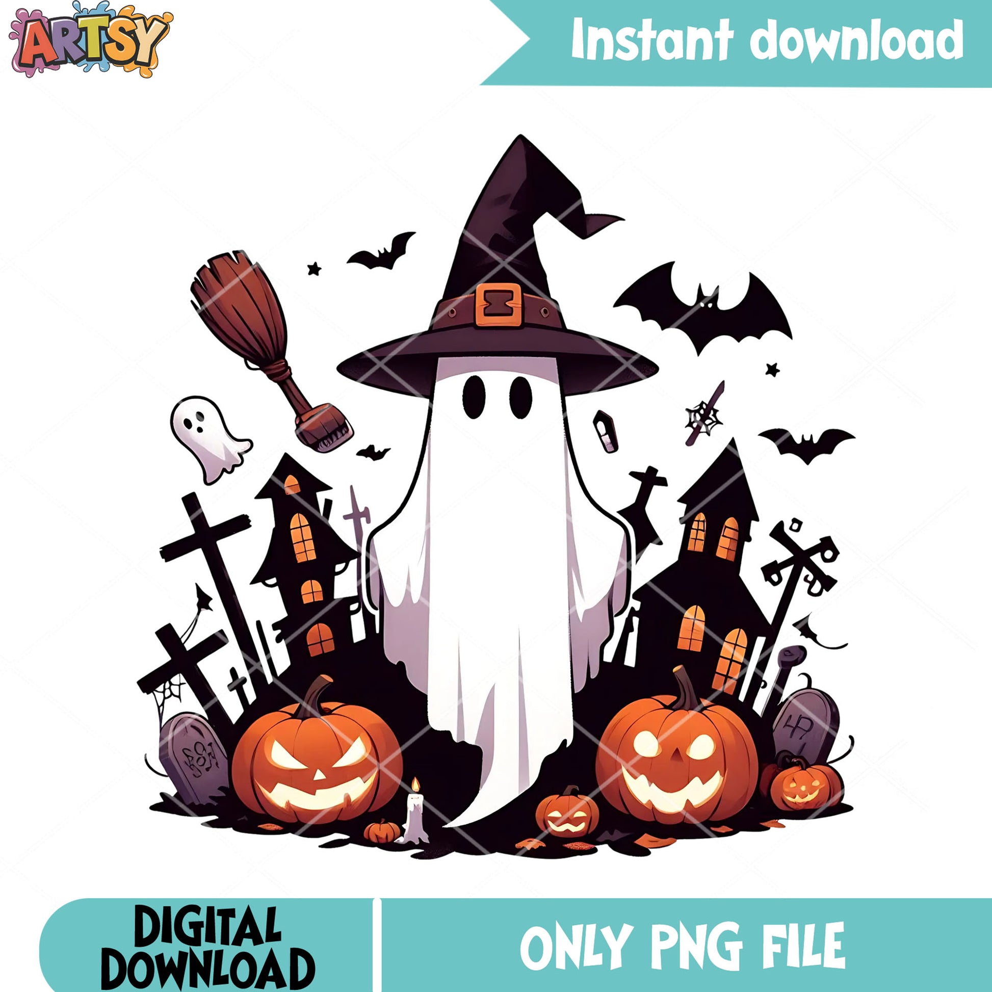 Spooky castle png, ghost blanket png, spooky halloween png